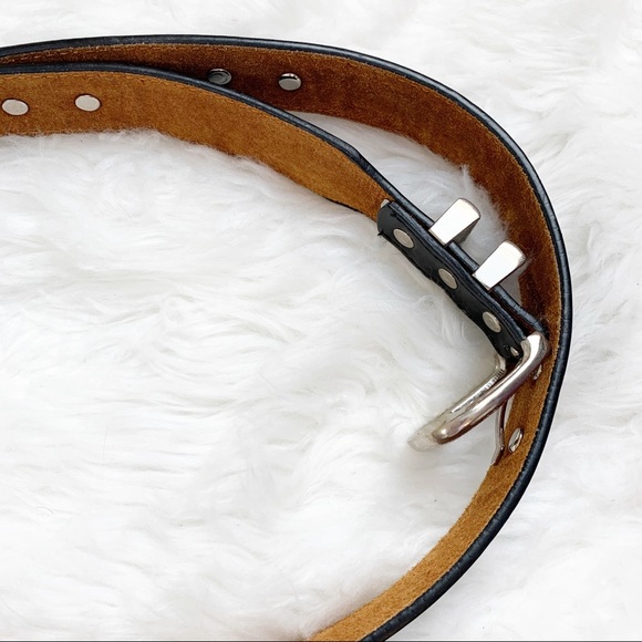 BRIGHTON black leather BOHO belt silver oval 40 - Picture 7 of 8